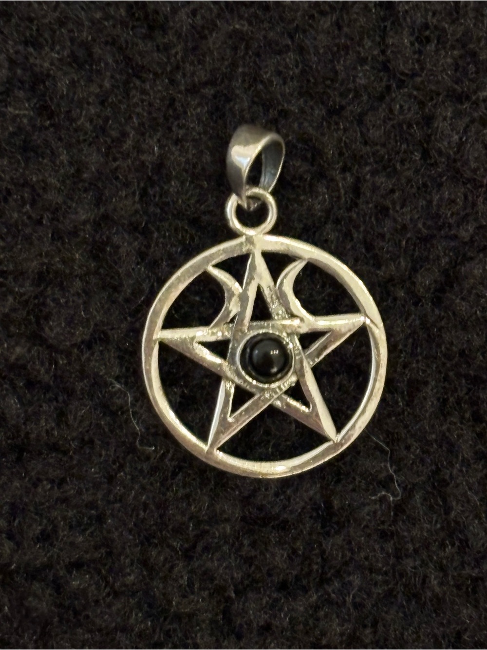 925 Sterling Silver Pentagram Triple Moon Pendant Black Onyx Gothic Boho